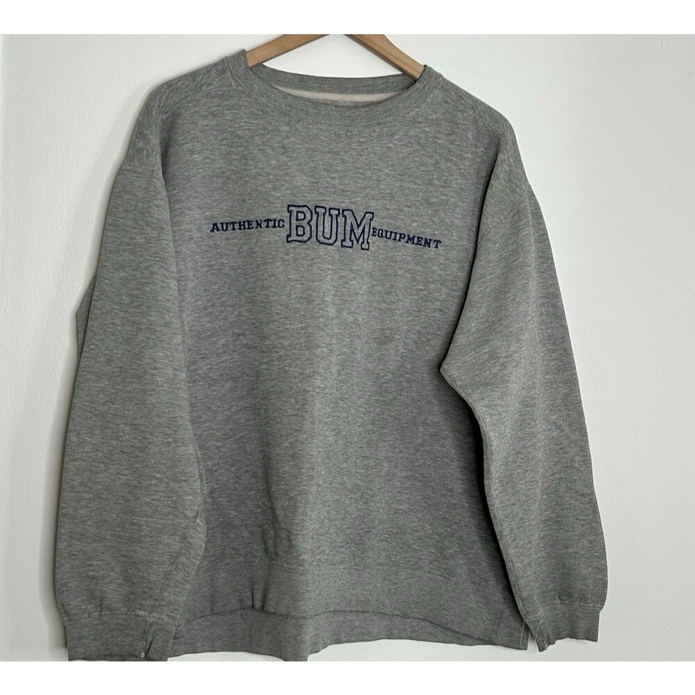 Vintage BUM Equipment Sweatshirt Mens L Blue Crew Neck 90s Logo Pullover